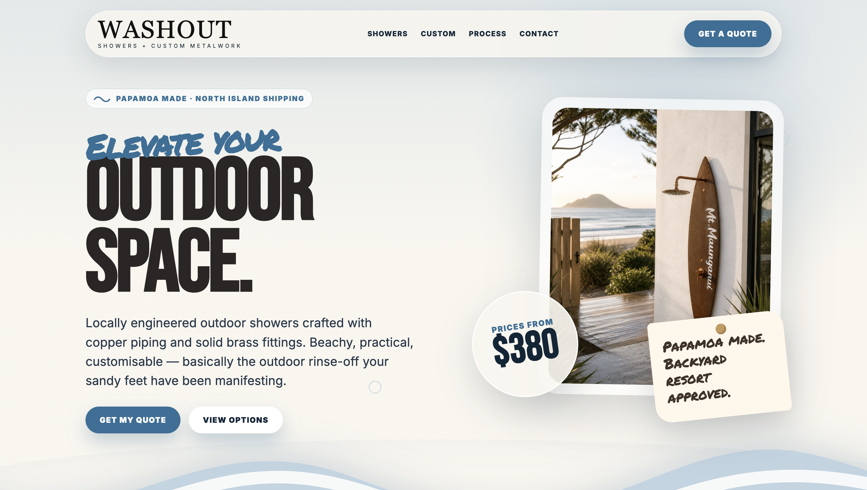 Washout Showers website screenshot